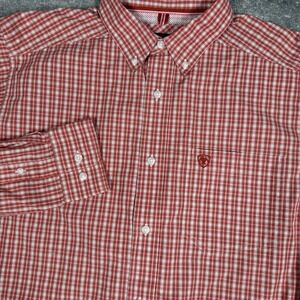 Ariat Pro Series Shirt Men's Medium Red Plaid Roscoe Long Sleeve Button Up Rodeo